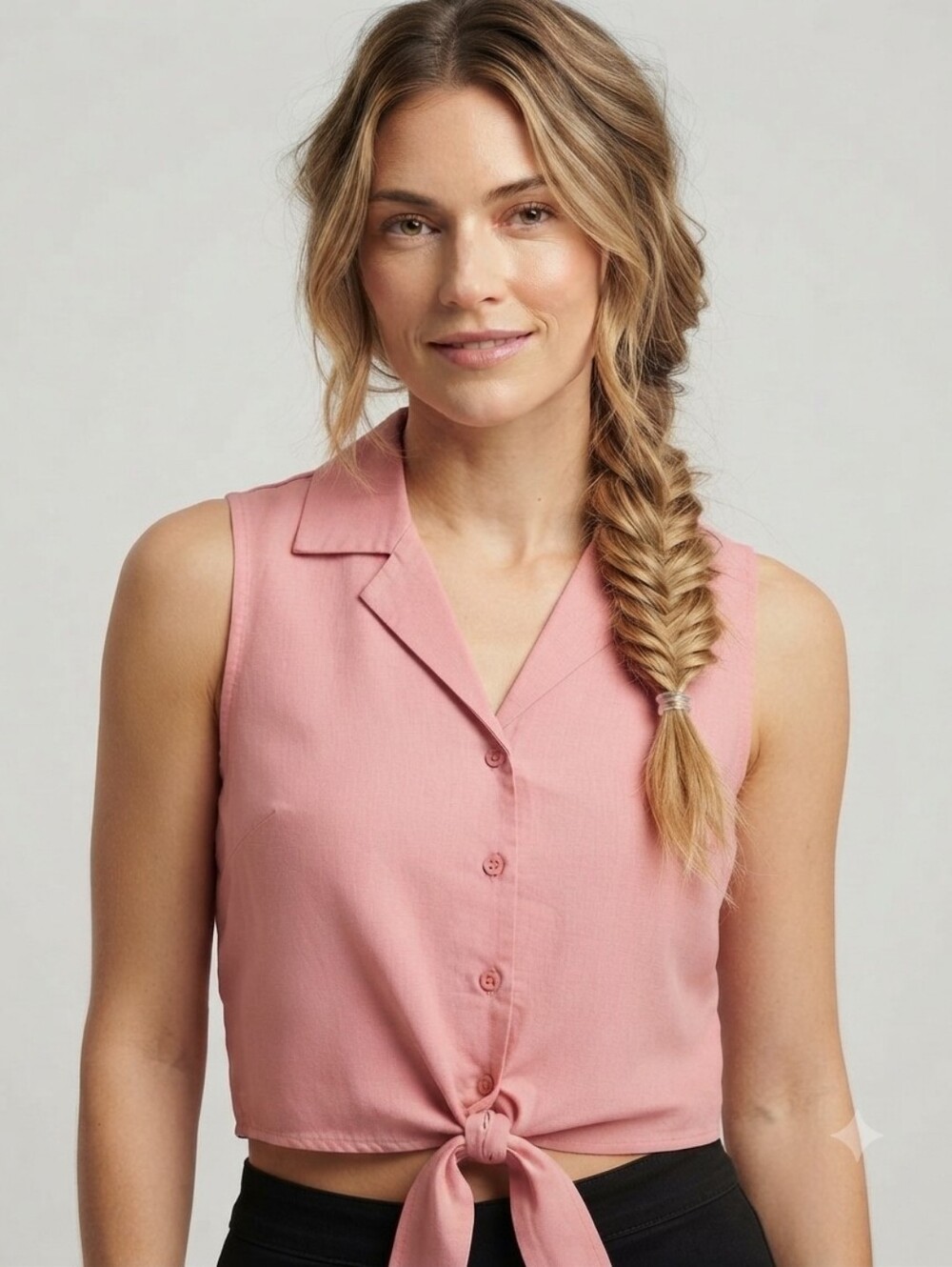 Islander Women's NWT Pink Sleeveless Button Down Knotted Crop Top Size XS
